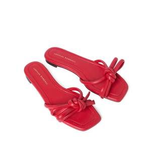 NEW LOEFFLER RANDALL women's hadley leather bow flat sandal in red